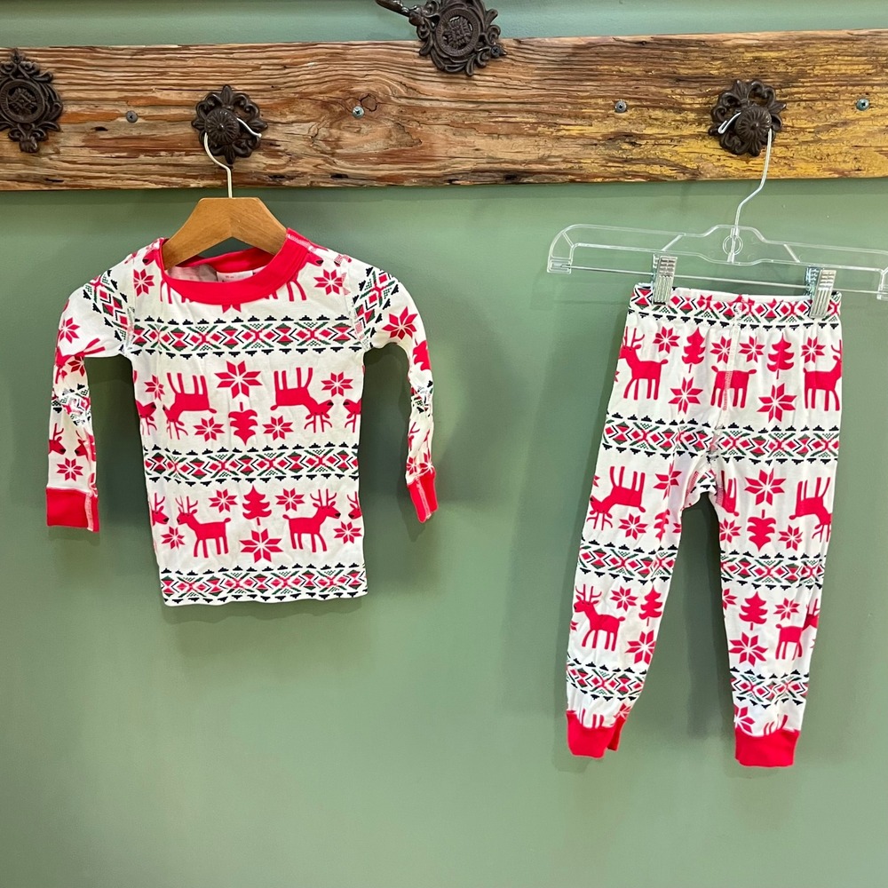 Hanna Andersson Toddler 90cm US 3 Organic Cotton Reindeer Fair Isle Pajama Set